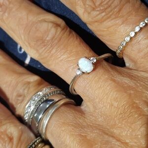 GENUINE OPAL SOLID STERLING SILVER CZ SIZE 8 OPAL RING OCTOBER BIRTHSTONE